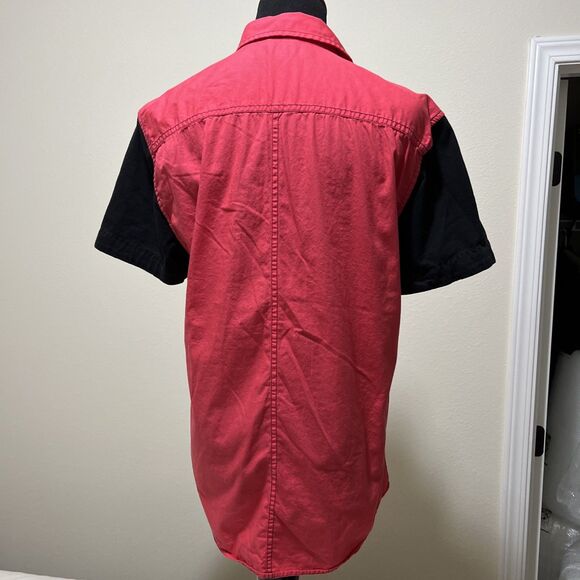 GUESS Button Up Shirt Color Block Pink Black 90s Top Metal Zipper Pockets M - Picture 6 of 14